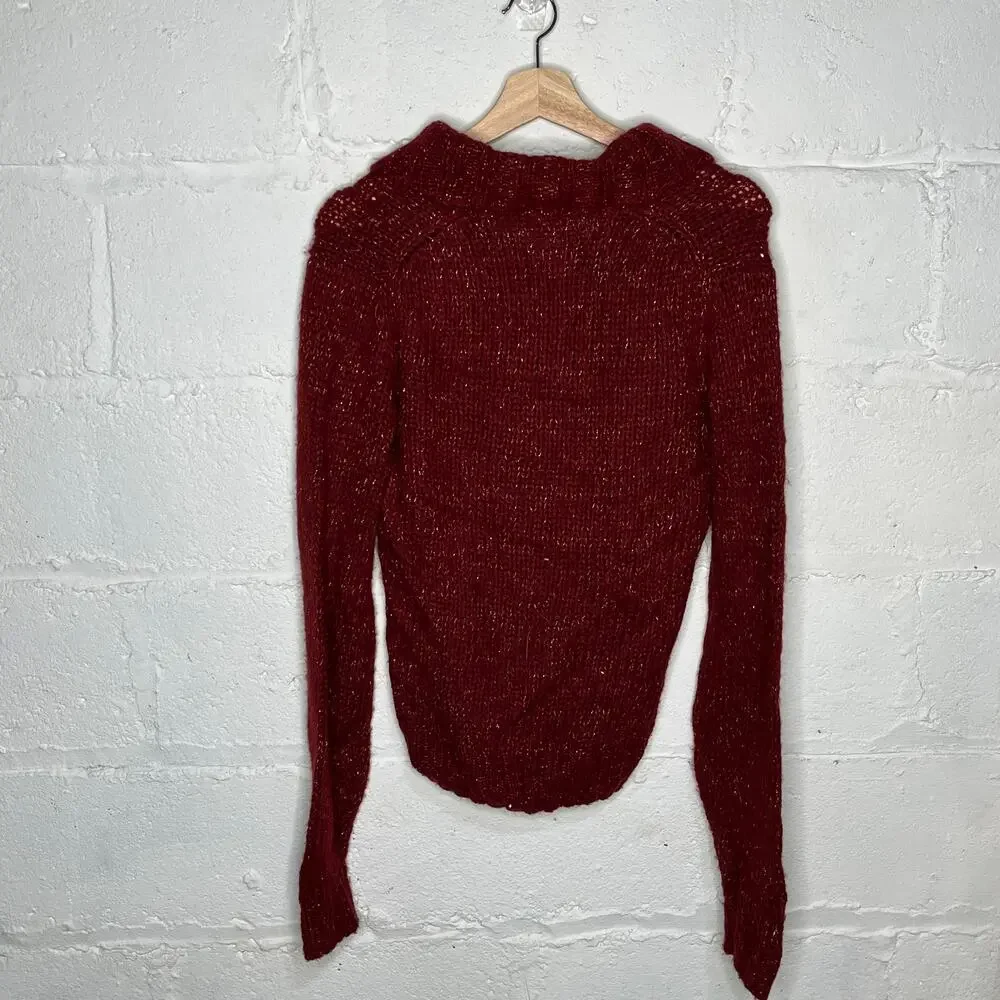J. Crew Women's Wool Blend Cowl Neck Metallic Rust Orange Sweater Medium